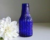 Vintage Cobalt Blue Bark Bottle Vase - Geo Davidson and Co Brams Glassworks Luna