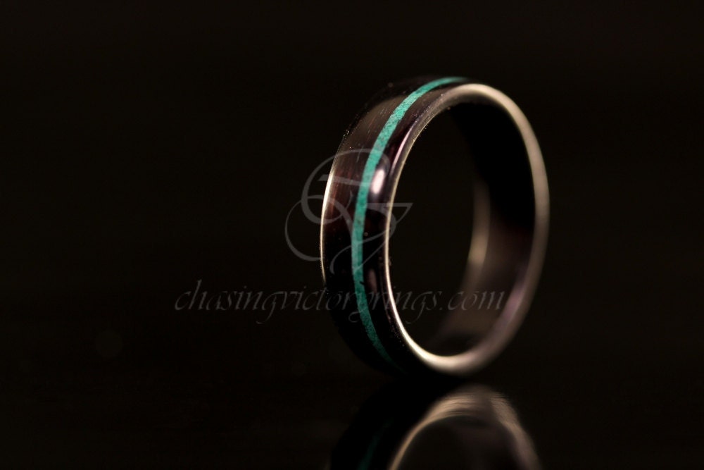 Black Bentwood Ring with Malachite Stone Inlay (Wooden Ring)