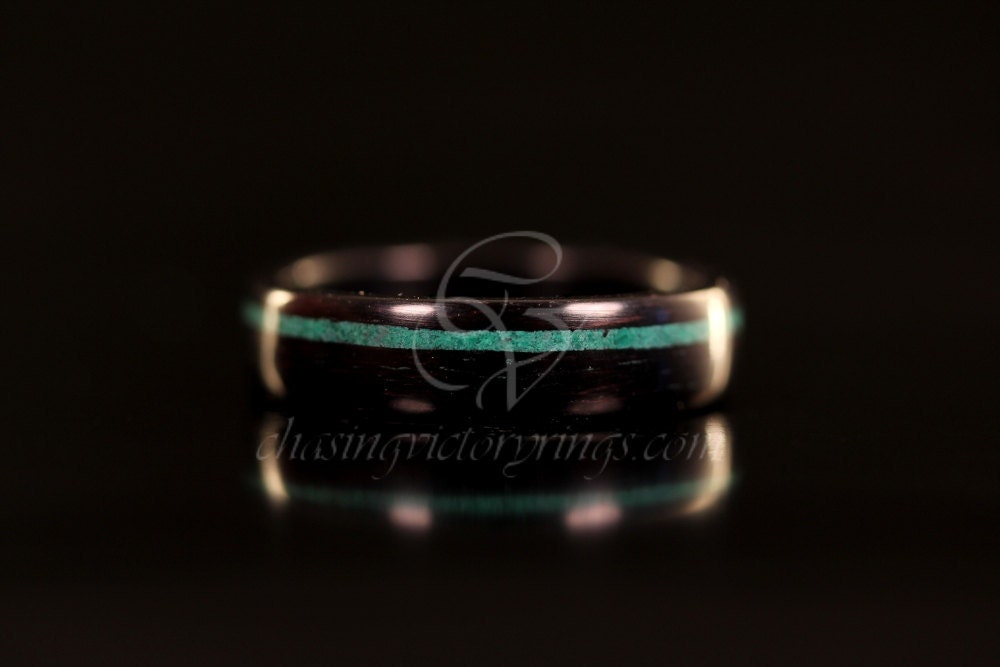Black Bentwood Ring with Malachite Stone Inlay (Wooden Ring)
