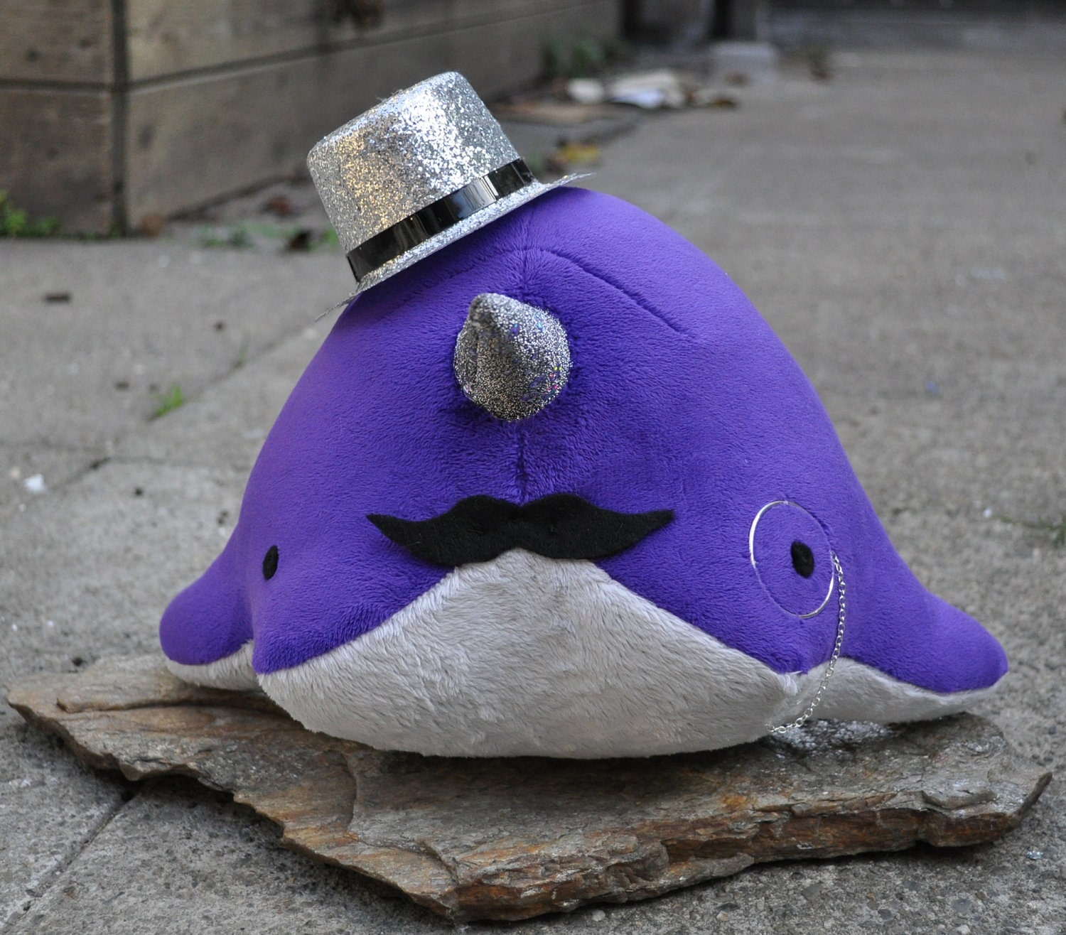 Dandy Narwhal Plush with Mustache, Monocle, and Top Hat - MADE TO ORDER - (Choose colors)