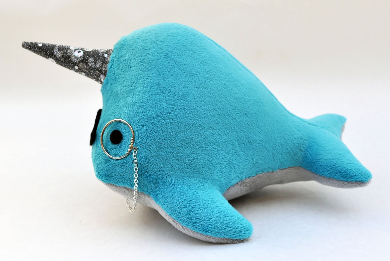 Narwhal Plush - with Mustache and Monocle - Medium - MADE TO ORDER (Choose colors)