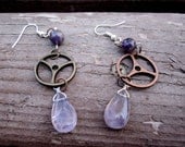 Steampunk Mixed Metal Gear & Amethyst Earrings
