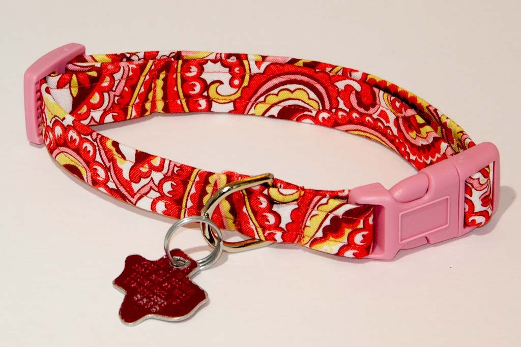 Paisley Pink Print Dog Collar - Adjustable