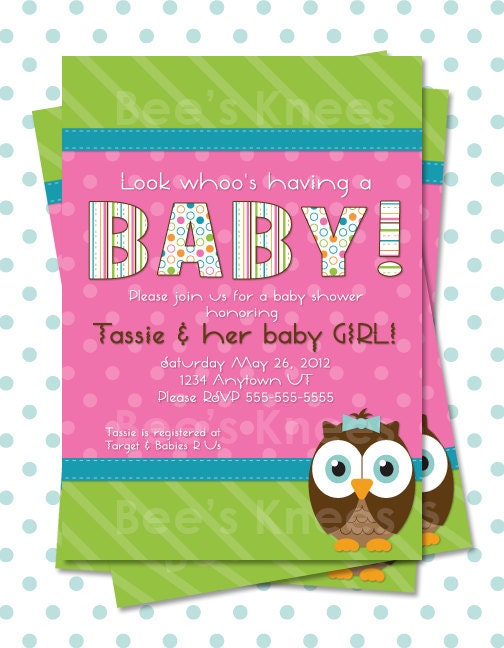 Owl Baby Shower Invitation Invite Printable owl Themed for Baby Girl customized - you print