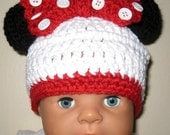 Minnie Mouse Hat, Crocheted, All Sizes
