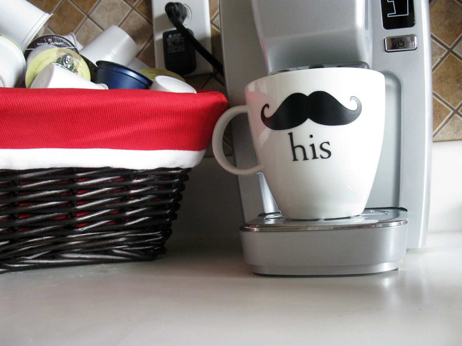 RESERVED for AuroraBleuAtelieR HIS and HERS Mustache and Lips Coffee Mug