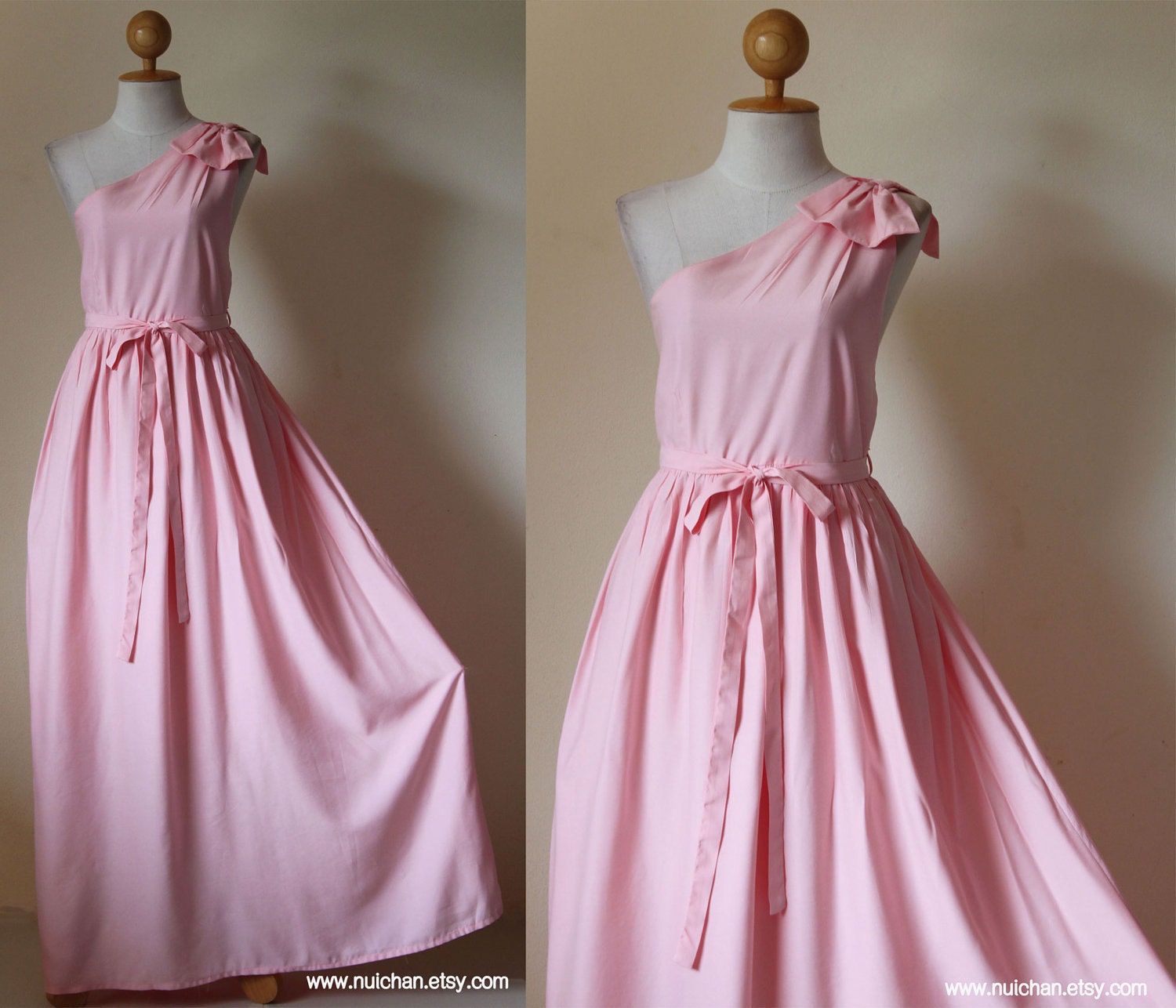 One Shoulder Dress  Evening Prom Bridesmaid Long Light Orose Maxi Dress : Prom Queen Collection