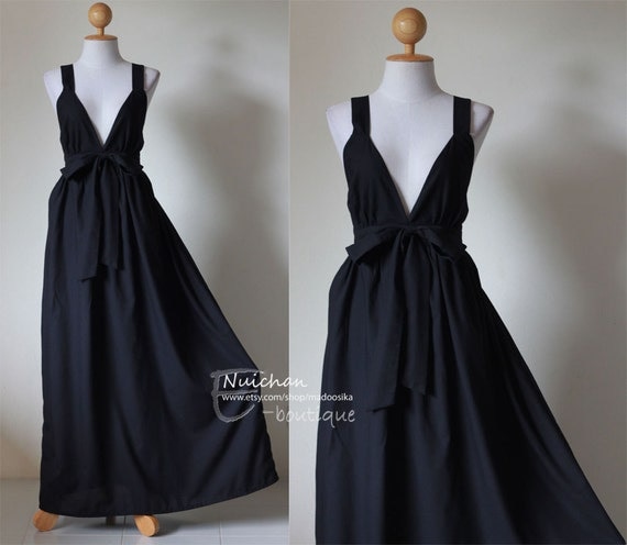 Black Maxi Dress Elegant V-styled Neck Long Evening Gown : Love Party Collection