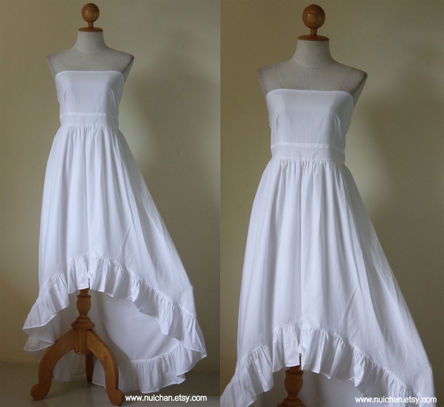 White Strapless Front Short and Long Back Wedding Prom Party Cotton Dress : Let's Party Collection 2012