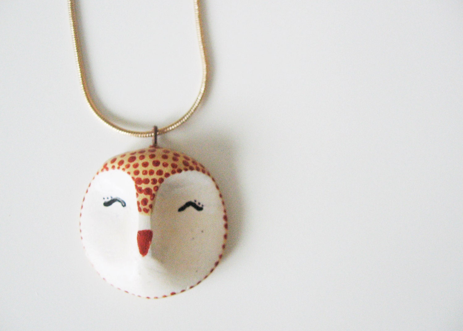 Owl head pendant- animal totem- sleeping owl- cute pet