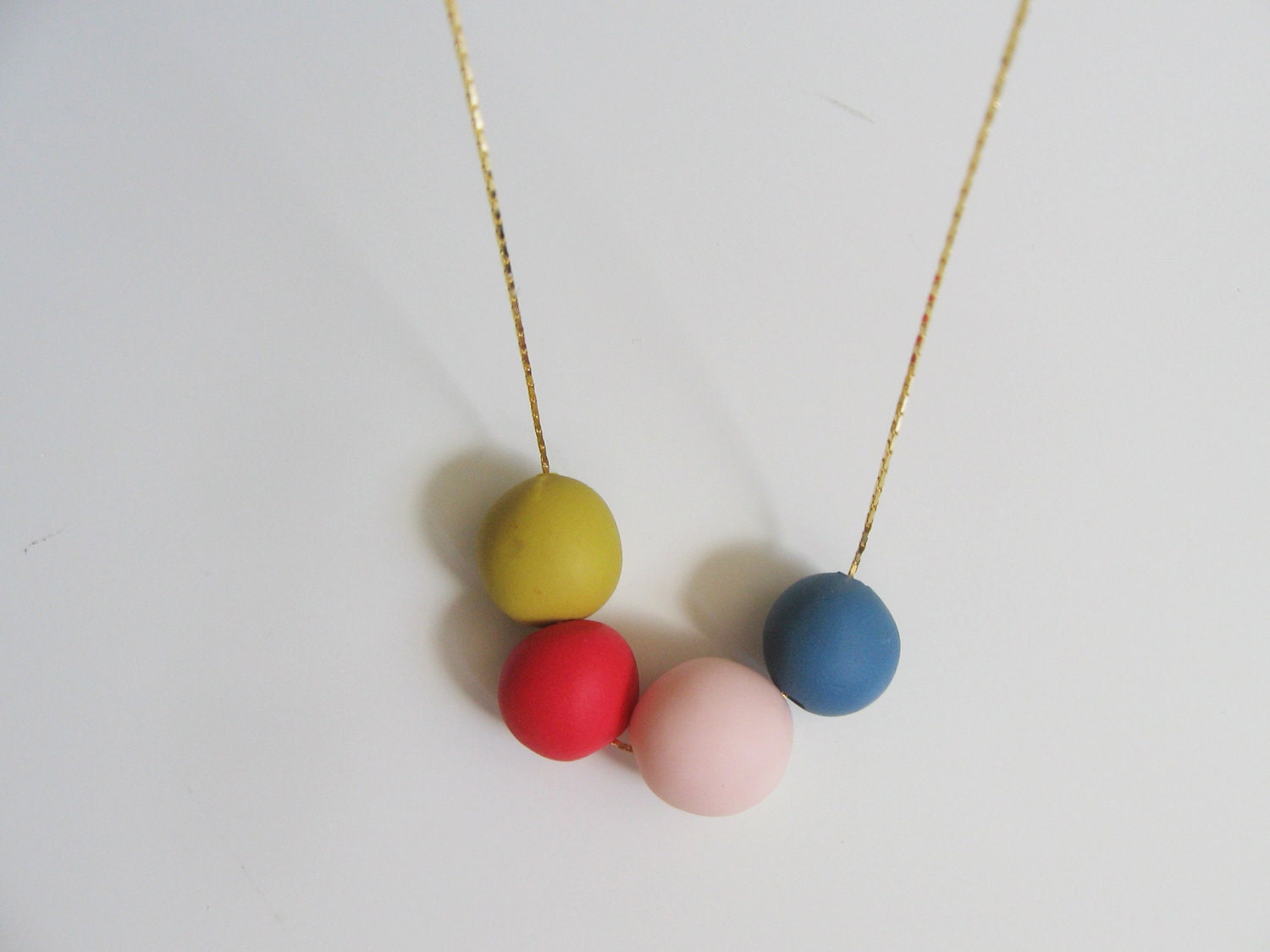 Colorful mustard tangerine blue polymer clay necklace - beads necklace- minimalist jewelry " Round and round"