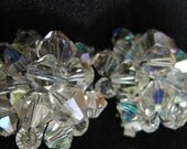 Mid Century Clip On Earrings Crystal Aurora Borealis AB