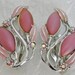 Vintage Clip On Enameled Earrings Frosted Navette Rhinestones & Pink Aurora Borealis