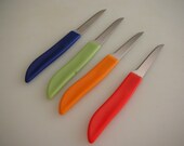 4 Paring Knives  Set of  4 Rainbow  Orange Lime Blue Red Retro Kitchen Knife Set Treasury Item  from The Back part of the Basement - TheBackOfTheBasement