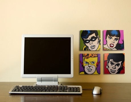 Four Retro Teen Titans Pop Comic Art Paintings