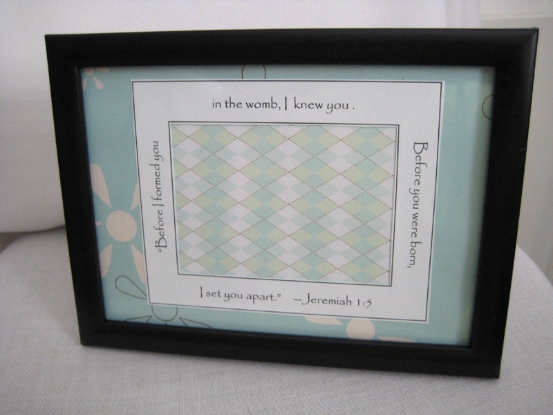 Ultrasound Frame - Pale Aqua & White with Flowers and Argyle Plaid - Gender Neutral 5x7 Black