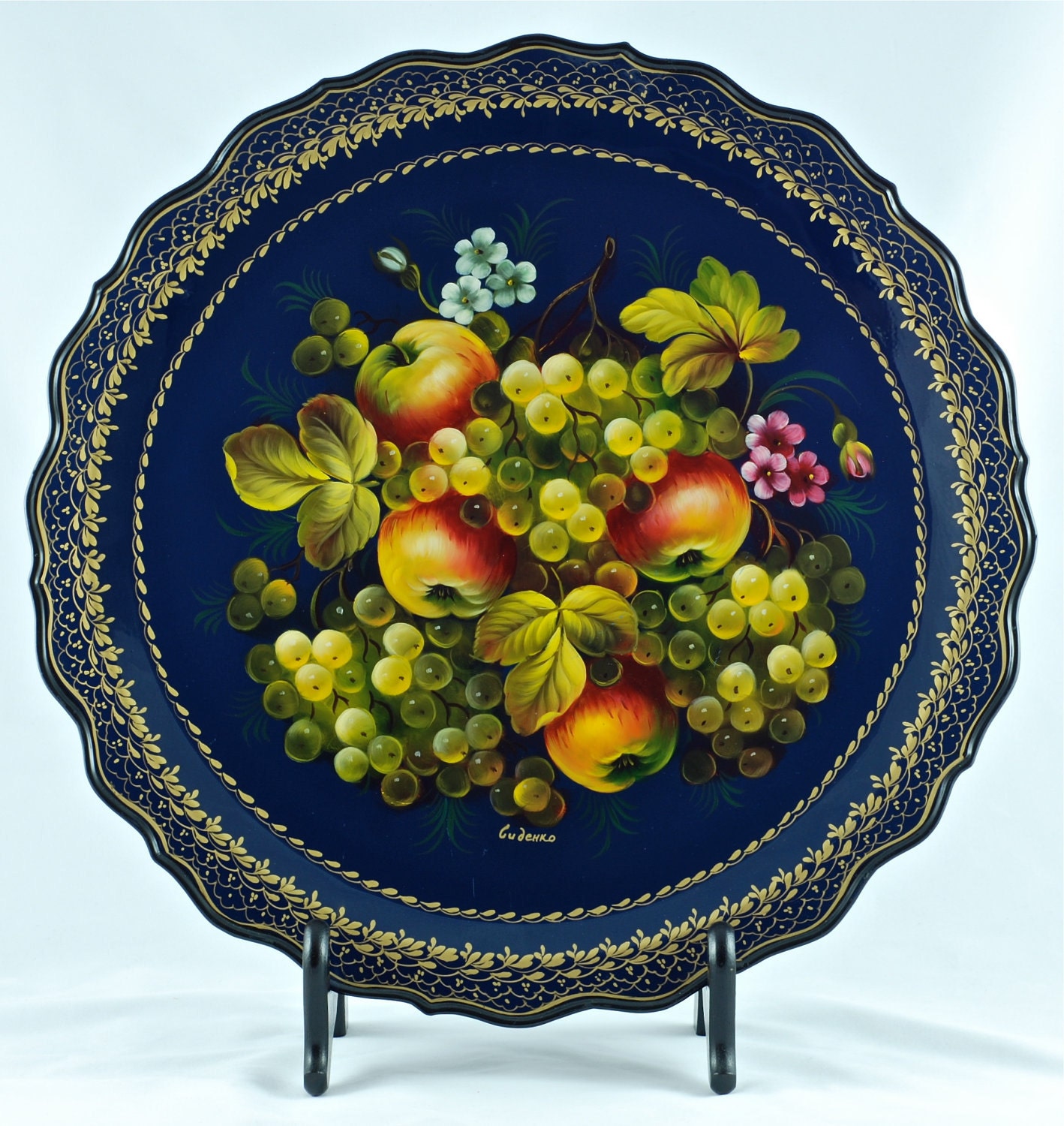 Zhostovo Russian Hand Painted Artist Signed Tole by BirneyCreek