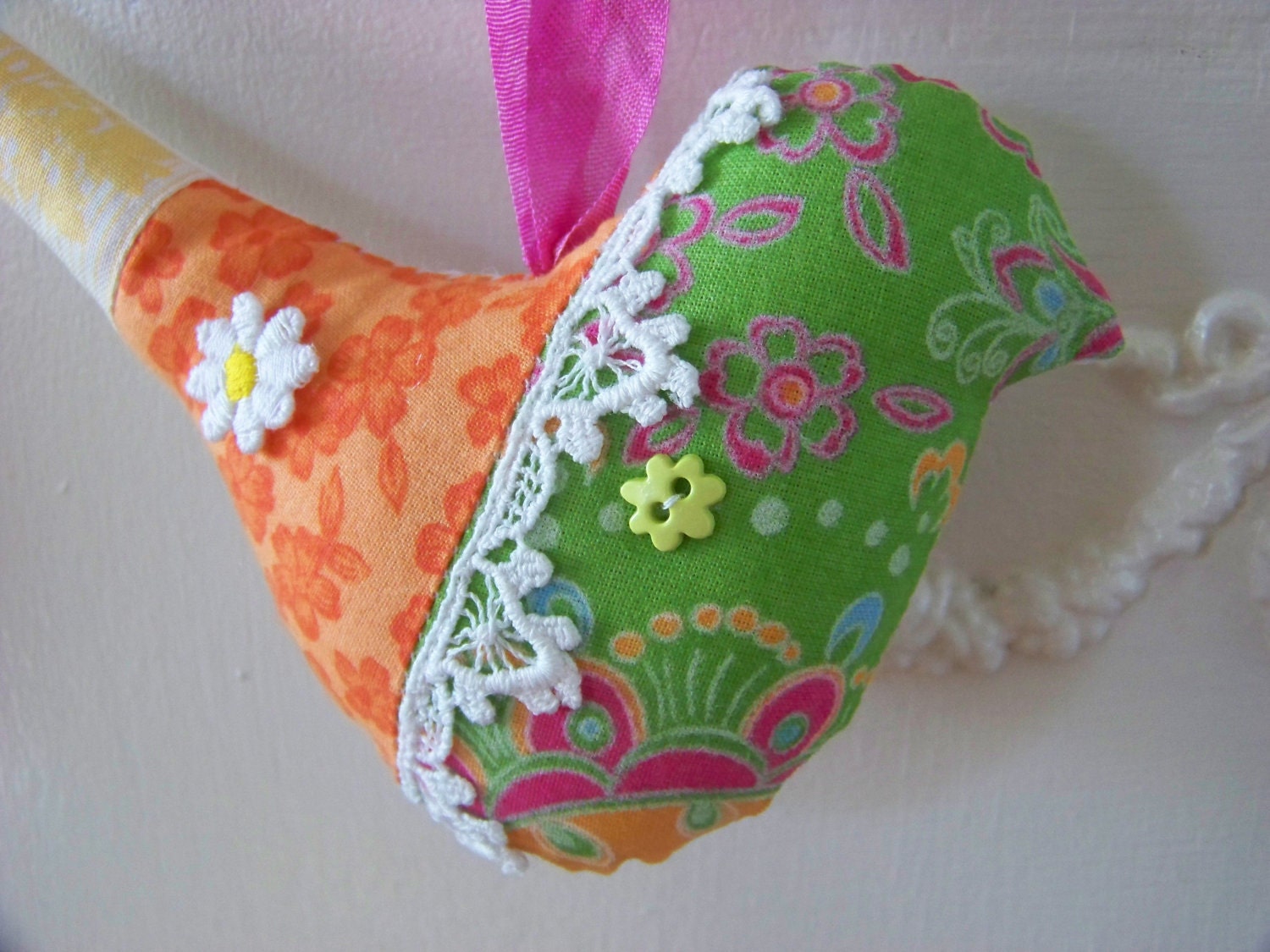RESERVED-Sunshine Birdie-Fabric Bird Ornament-Fruit Colors
