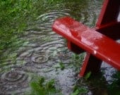 Rainy Day Red Picnic Table Rain Drops Puddle Art Print 8x10 Photograph Vivid Red Green