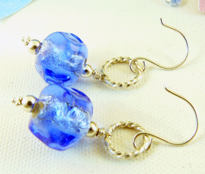 Lampwork Bead Earrings - 'Sapphire Blue'