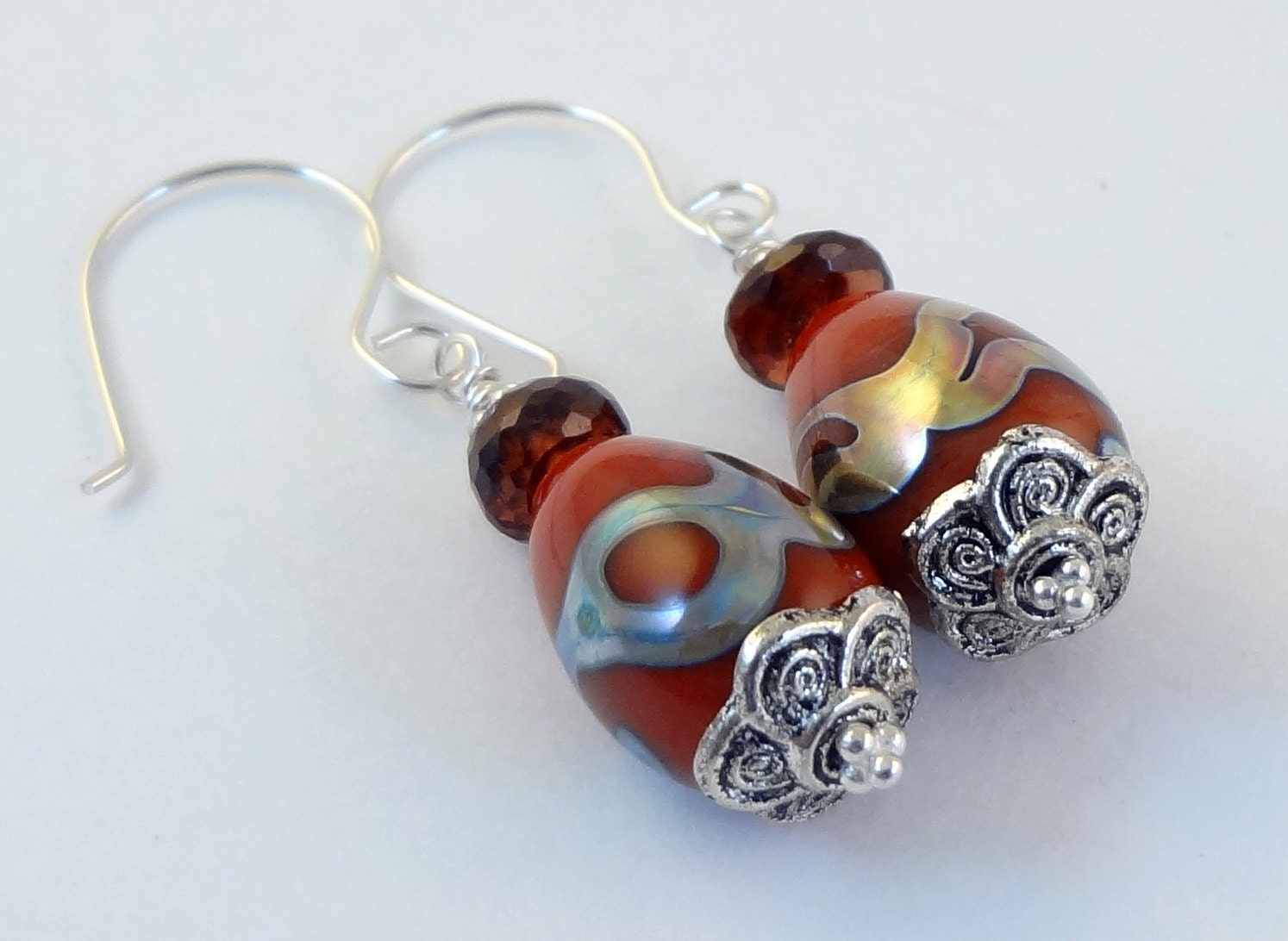 Earrings Beaded Lampwork Beads   - ' Red Rover'