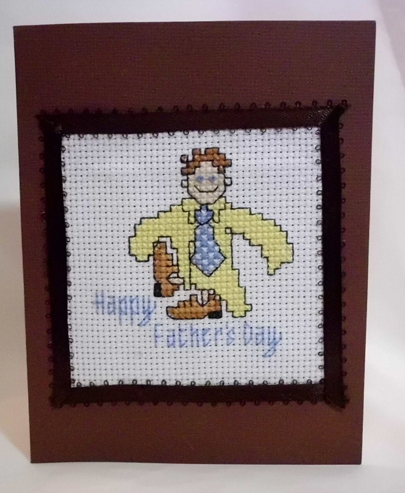 Hand Cross Stitched Father's Day Card