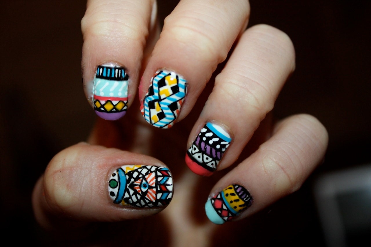 Tribal/Aztec Illuminati Nail Art - Set of 12 False Nails
