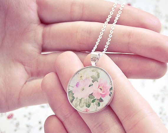 Peony flower pendant necklace, nature jewelry, garden necklace, floral pendant