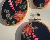 Sweet Simplicity Trio, Altered Vintage Hankie, Neon Gouache Painting, Embroidery Hoop