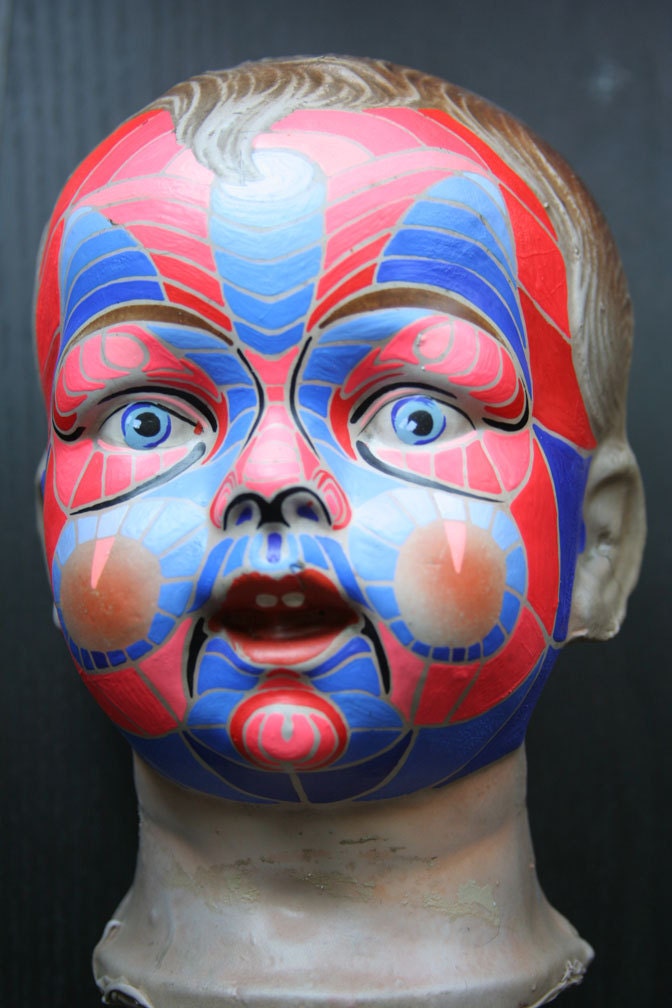 DOLL HEAD ONE, acrylic gouache on antique doll head