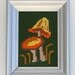 MUSHROOM vintage needlepoint in yellow orange and green in metallic frame