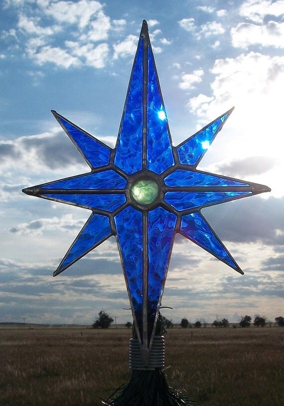 Hand Made Stained Glass Tree Topper Bethlehem by
