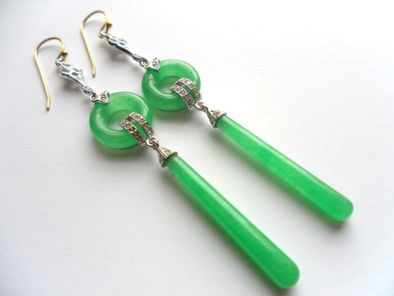 Art Deco Jade and Pave set earrings