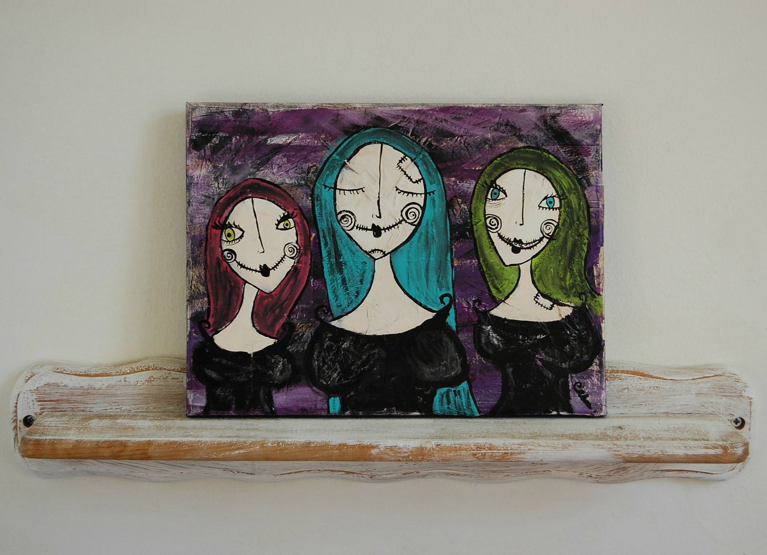 SALE....Three Spooky Friends......Original Mixed Media Canvas Painting