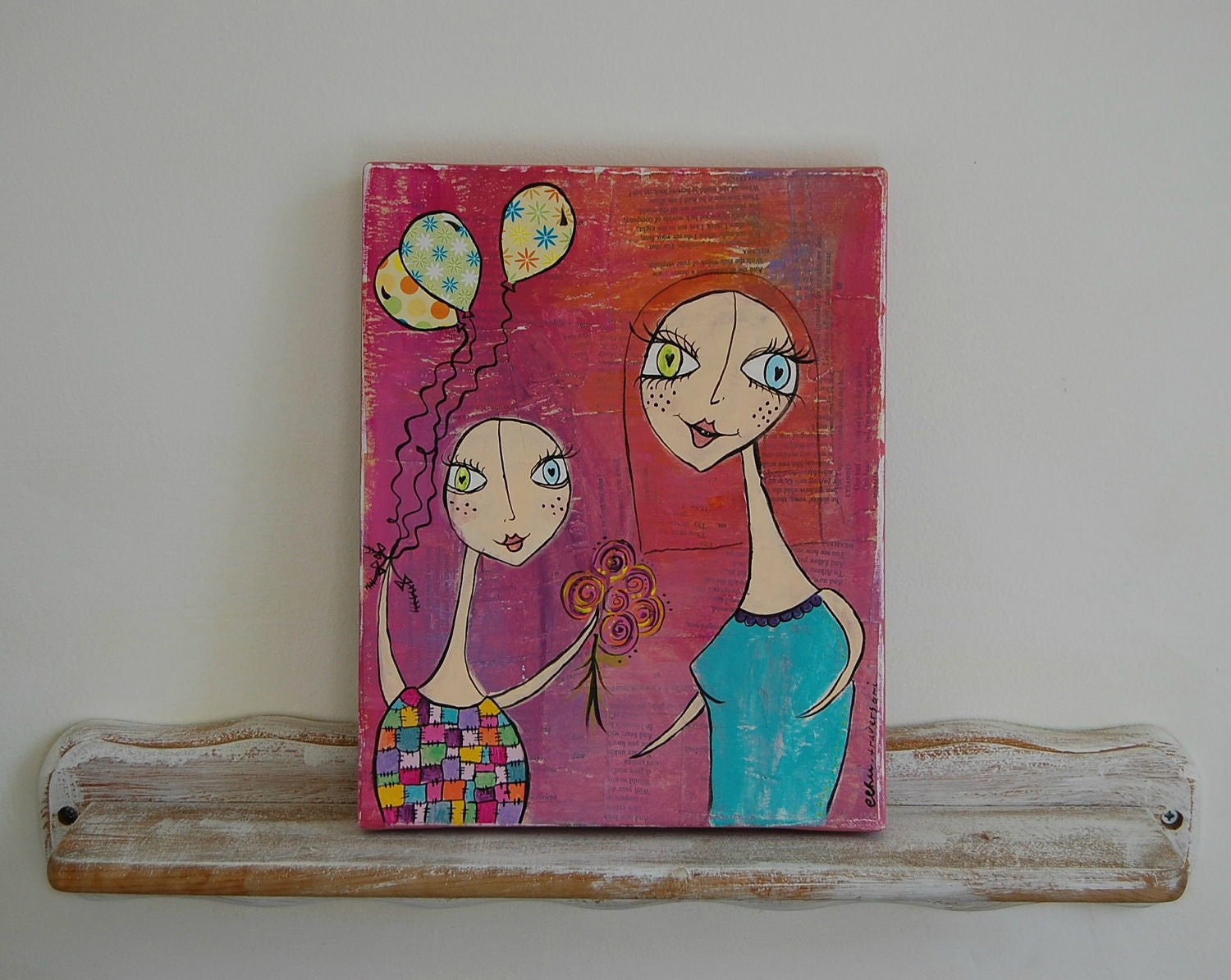 SALE....A Mother and Daughter's Love...Original Canvas Mixed Media Painting...Perfect for a gift for Mothers