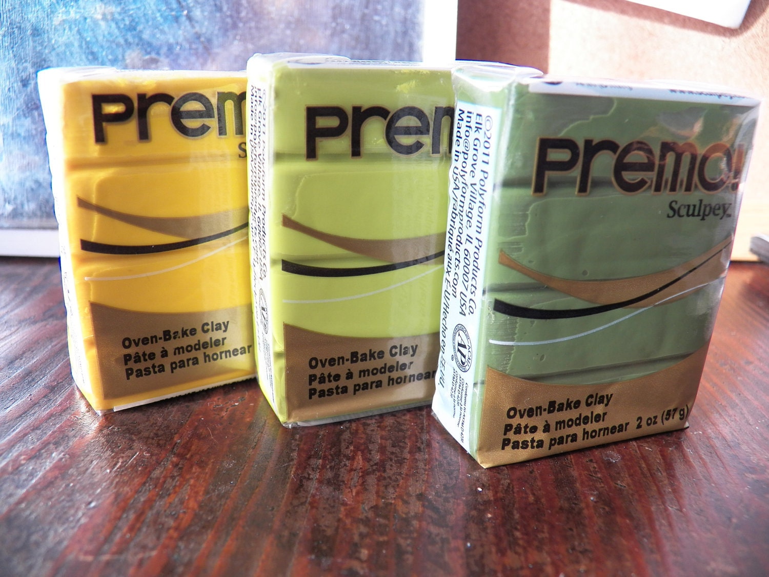 DESTASH -3 Sculpey III  Premo Polymer clay blocks-  Greens