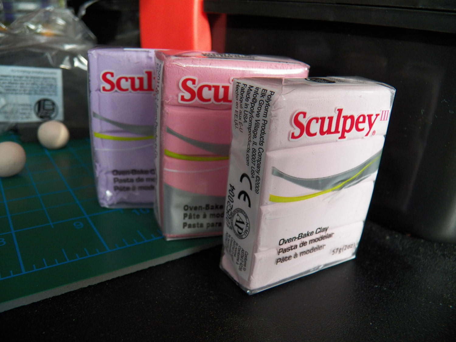 DESTASH -3 Sculpey Polymer clay blocks-  Pinks
