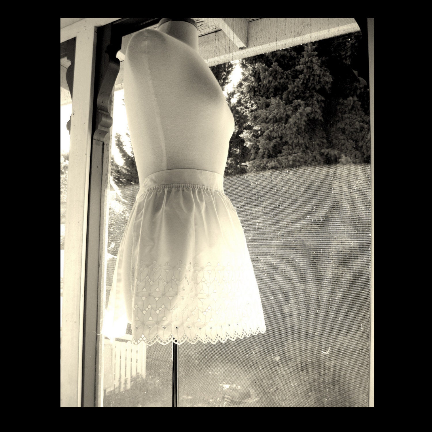 Vintage White Eyelet Half Apron