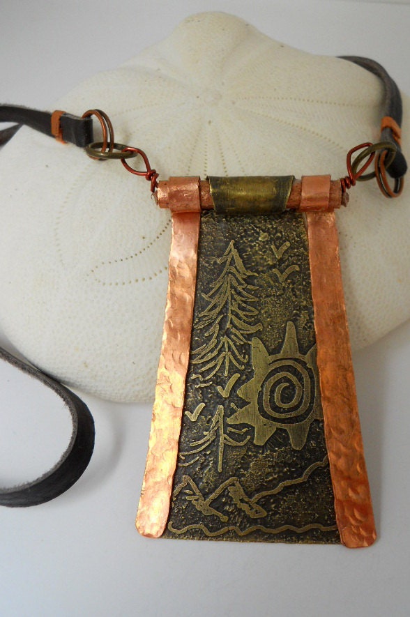 Artisan Handcrafted Copper & Brass Woodland Pendant Necklace
