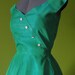 Vintage 1950s Teal with Turquoise Iridescent Party Dress with Full Circle Swing Skirt and Rhinestone Buttons Size 6 to 8 Small Medium