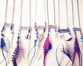 Gypsy- Beach Glass Feather Statement Necklace, Patina delicate dangle long Magical Pendants Bohemian Hippie OOAK