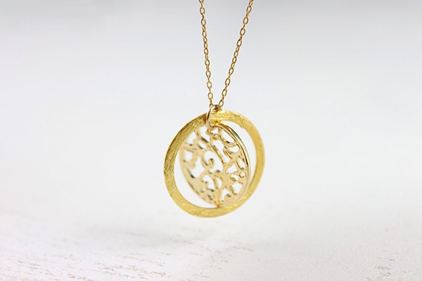 Gold Medallion Pendant Necklace - everyday vermeil circle coin 14 karat gold filled jewelry, gift for her under 30