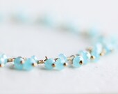 Aqua Chalcedony Beaded Bracelet - clusters of sky blue gemstones and vermeil gold, beach wedding