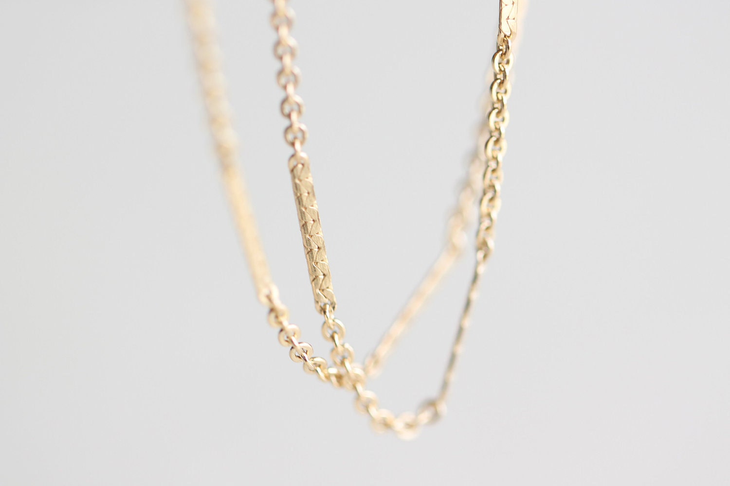Shimmering Gold Bar Chain - thin simple 14k gold fill necklace, layering jewelry