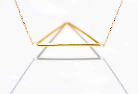 Geometric Triangle Necklace - geometrical isosceles 14 karat gold jewelry, minimalist futuristic triangle necklace