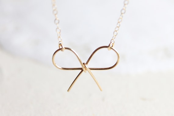 Gold Bow Necklace - 14 karat gold filled promise necklace, simple everyday jewelry by petitor, gift for her