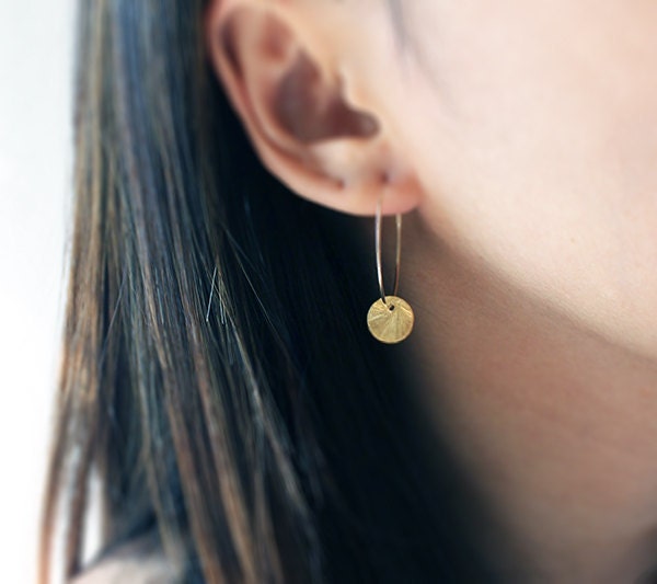 Gold Coin Hoops Earrings - chic and modern minimalist everyday jewelry by petitor