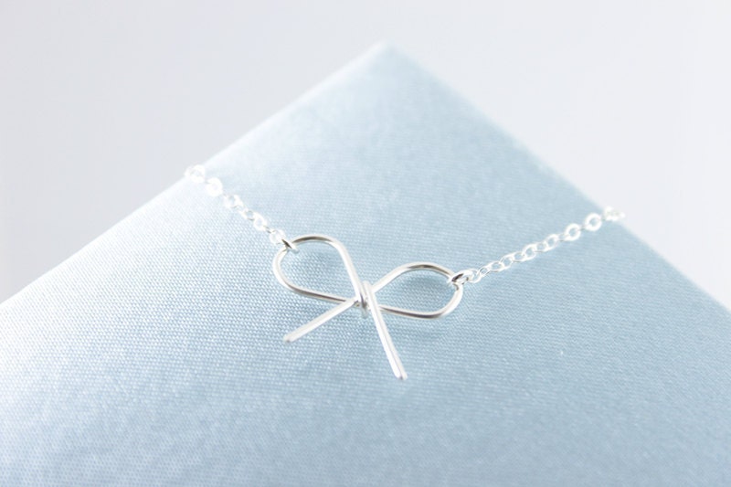 Bow Sterling Silver Necklace - simple minimalist tie the knot ribbon everyday jewelry by petitor