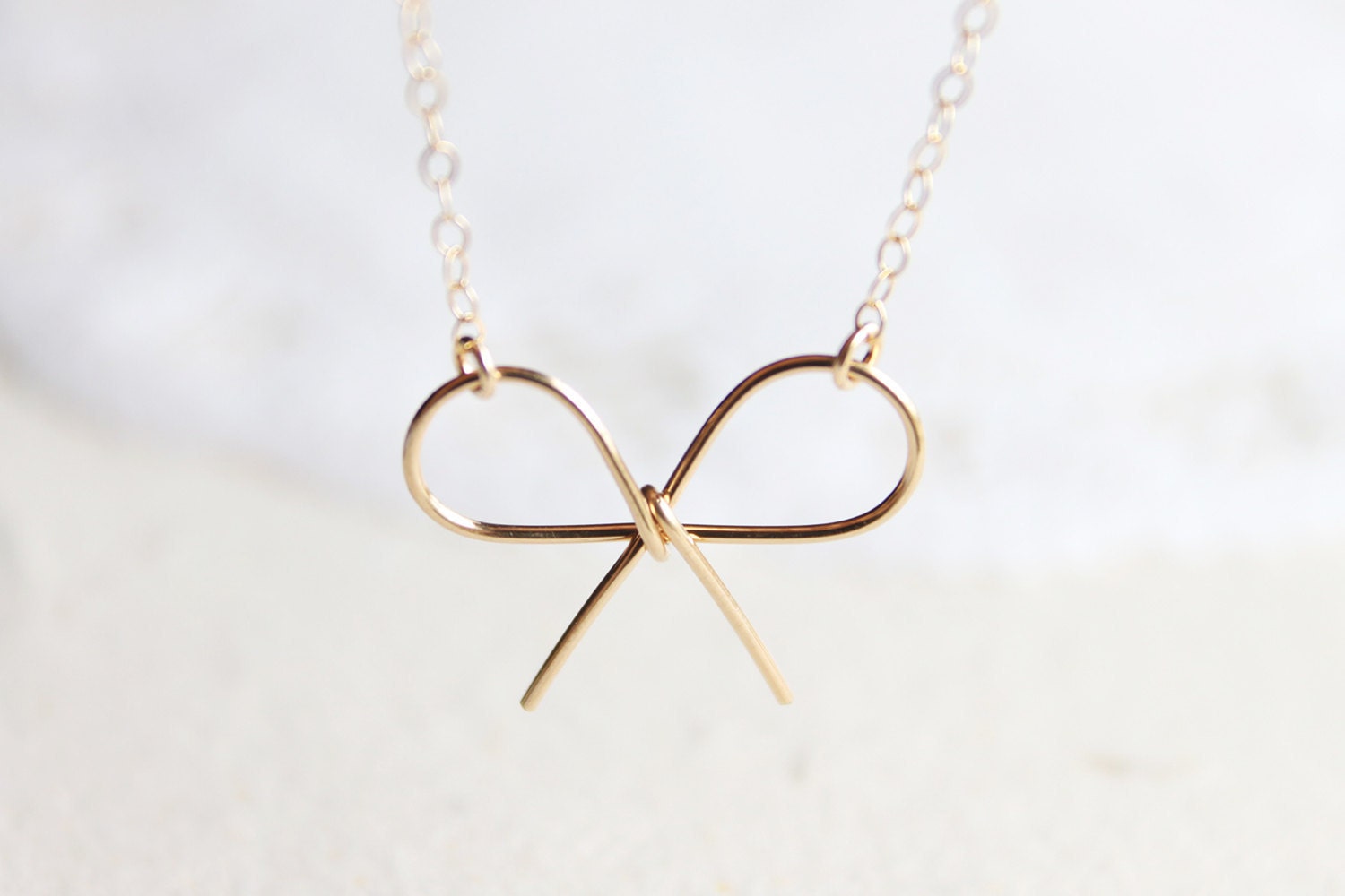 Gold Bow Necklace - 14 karat gold filled promise necklace, simple everyday jewelry by petitor, gift for her