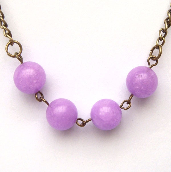 Antiqued Brass Purple Jade Necklace